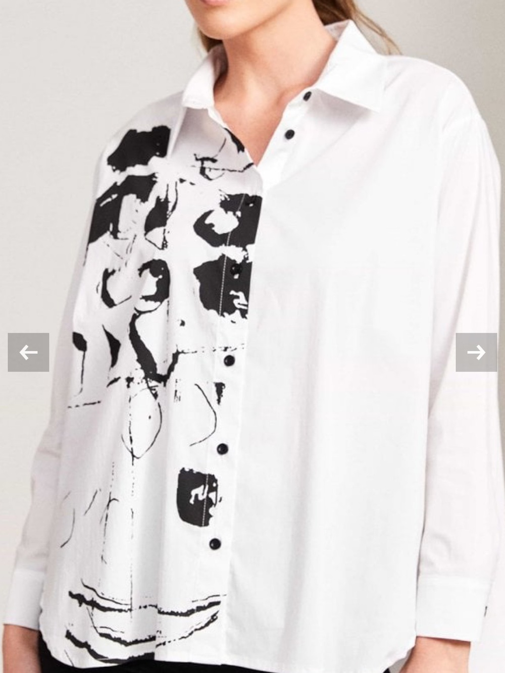 Naya White Button-Front Blouse with Black Abstract Print - Picture 2 of 3